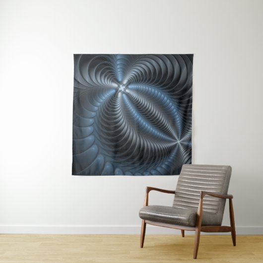 Kunststof Blauw Grijs 3D Fractal Art Modern Abstra Wandkleed (In Situ (horizontaal))
