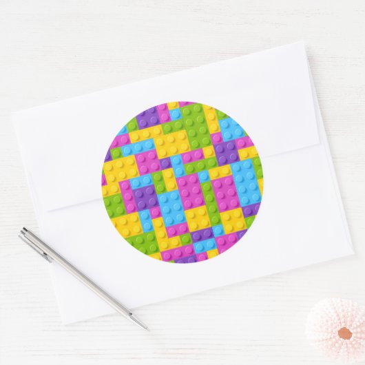 Kunststof bouwstenen patroon ronde sticker (Envelop)