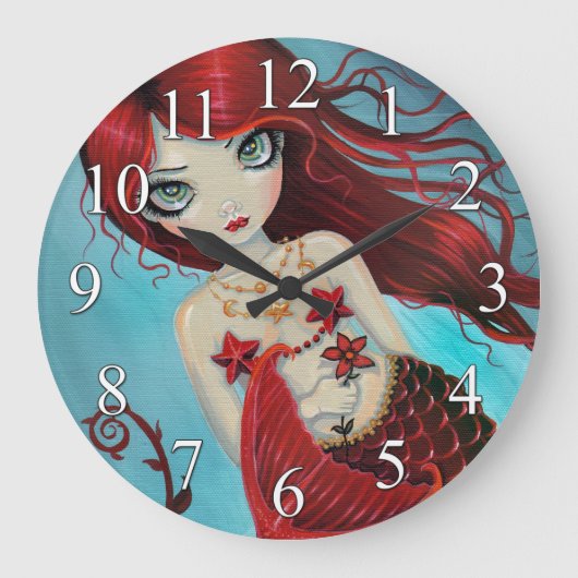 Kunststof klok met zeemeermin fantasie kunst Ruby (Voorkant)