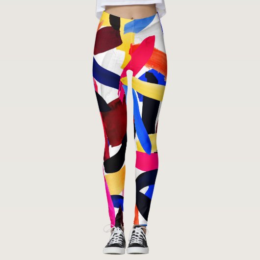 Kunststof levendige kleurrijke borstelexplosiekuns leggings (Voorkant)