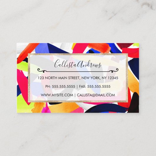 Kunststof levendige kleurrijke borstelexplosiekuns visitekaartje (Achterkant)