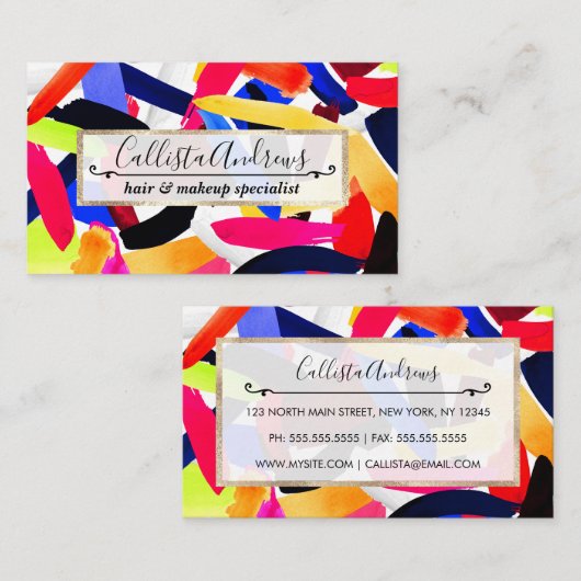 Kunststof levendige kleurrijke borstelexplosiekuns visitekaartje (Voorkant / Achterkant)