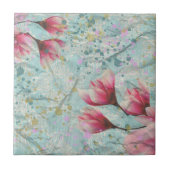 Kunststof Magnolia-bloemen op verschrompeld papie Tegeltje (Voorkant)