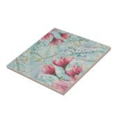 Kunststof Magnolia-bloemen op verschrompeld papie Tegeltje (Zijkant)