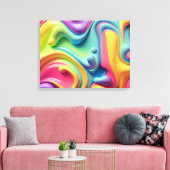 Kunststof regenboog vloeibare vormen canvas afdruk (Insitu (Woonkamer))