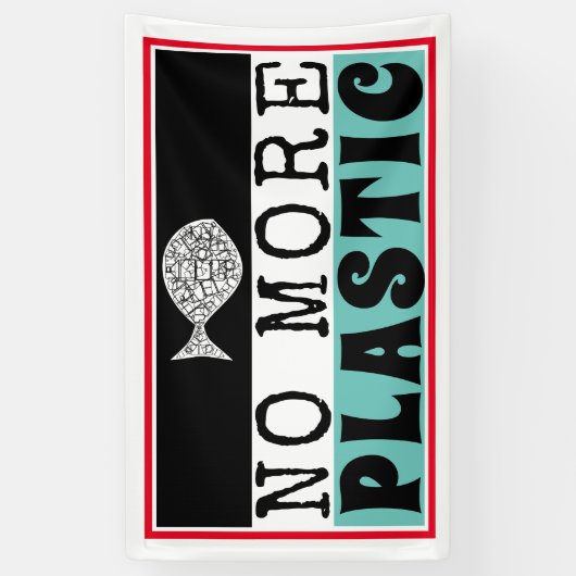 Kunststof vis, klimaatverandering spandoek (Verticaal)