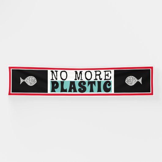 Kunststof vis, klimaatverandering spandoek (Horizontaal)