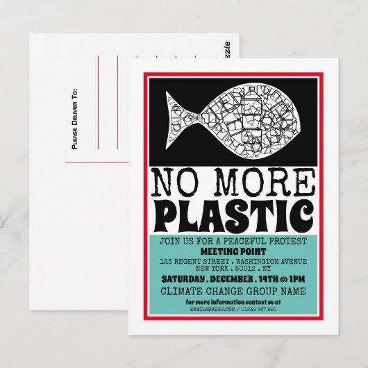 Kunststof vis, vergaderpunt klimaatverandering uit briefkaart (Voorkant / Achterkant)