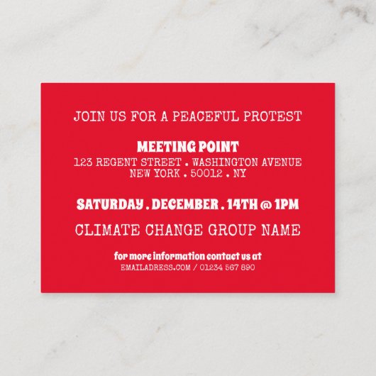 Kunststof vis, vergaderpunt klimaatverandering uit visitekaartje (Achterkant)