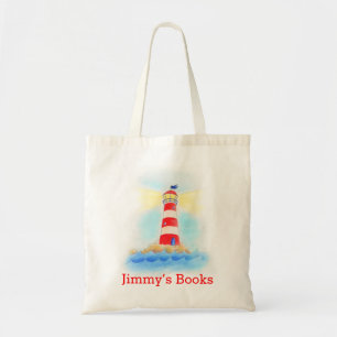 Kunststof vuurtoren kinderen met de naam id librar tote bag