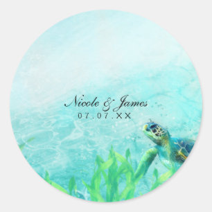 Kunststrandbruiloft Zeeschildpad Oceanische Favor Ronde Sticker