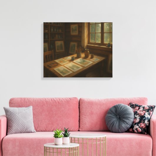 Kunststudio van een Watercolorist Canvas Afdruk (Insitu (Woonkamer))