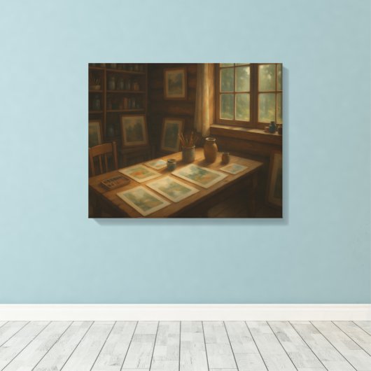 Kunststudio van een Watercolorist Canvas Afdruk (Insitu (Houten vloer))