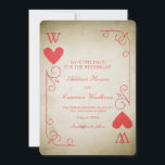 kunststuk Sla de datum op Save The Date<br><div class="desc">Een leuke en unieke vintage die de datum opslaat die is ontworpen om eruit te zien als een oude hartenspeelkaart met uw initiaal. Merk op dat uw initiaal ook op de rug gaat.</div>