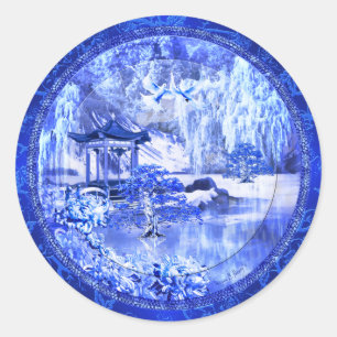Kunsttekenaars "Blauwe Wilde Wereld" Ronde Sticker