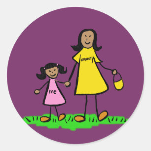 Kunsttekenaars voor moeder en dochter ronde sticker