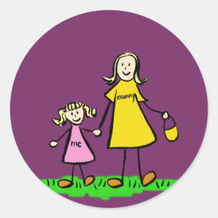 Kunsttekenaars voor moeder en dochter ronde sticker