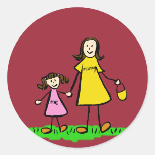 Kunsttekenaars voor moeder en dochter ronde sticker