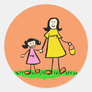 Kunsttekenaars voor moeder en dochter ronde sticker