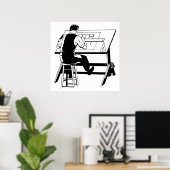 Kunsttekenillustratie van ontwerper van architect poster (Thuiskantoor)