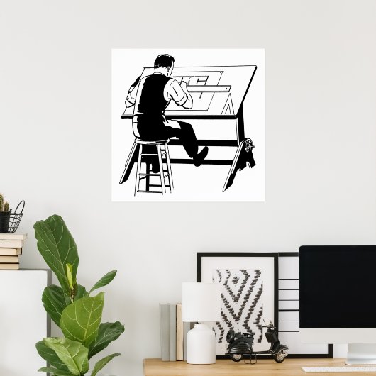 Kunsttekenillustratie van ontwerper van architect poster (Thuiskantoor)