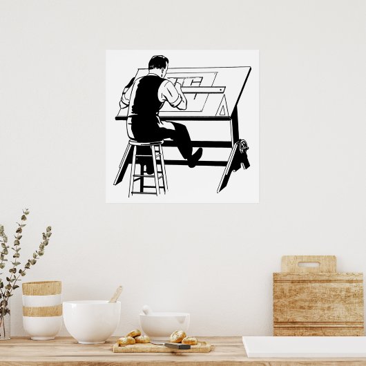 Kunsttekenillustratie van ontwerper van architect poster (Keuken)