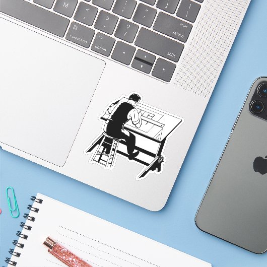 Kunsttekenillustratie van ontwerper van architect sticker (Laptop met iPhone)