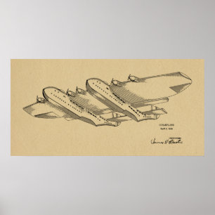 Kunsttekening 1939 Ocean Airplane Patent Poster