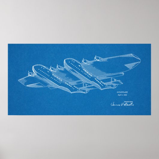 Kunsttekening 1939 Ocean Airplane Patent Poster (Voorkant)