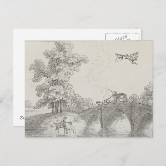 Kunsttekening  bemande vliegmachine briefkaart (Voorkant / Achterkant)