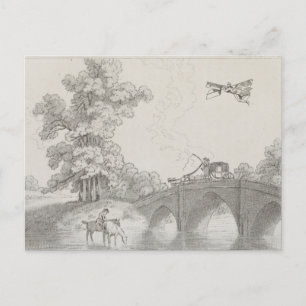 Kunsttekening  bemande vliegmachine briefkaart