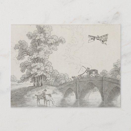 Kunsttekening  bemande vliegmachine briefkaart (Voorkant)