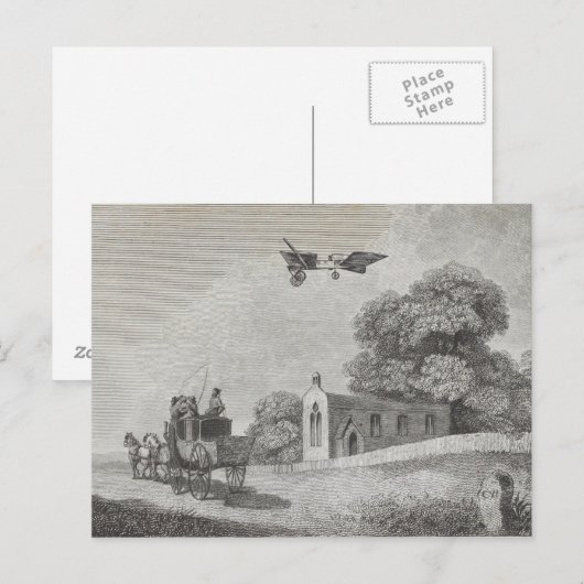 Kunsttekening  bemande vliegmachine briefkaart (Voorkant / Achterkant)