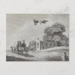 Kunsttekening  bemande vliegmachine briefkaart