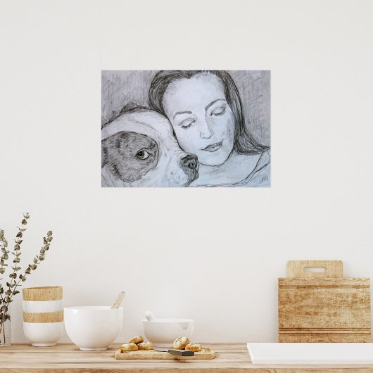 Kunsttekening Bulldog Lover Pet Owner Pencil Poster (Keuken)