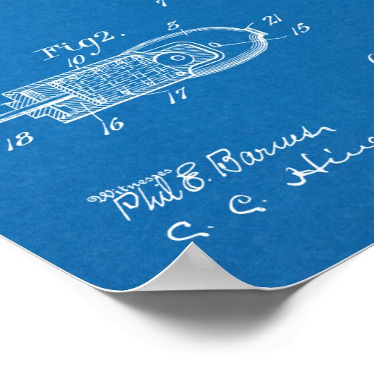 Kunsttekening van 1906 Pistool-octrooi op water Poster (Hoek)