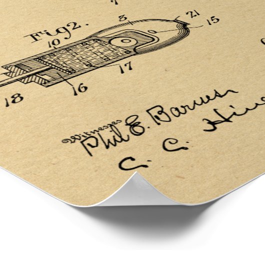 Kunsttekening van 1906 Pistool-octrooi op water Poster (Hoek)