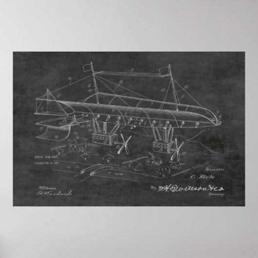 Kunsttekening van 1919 van het oorlogsvliegtuig Pa Poster (Voorkant)