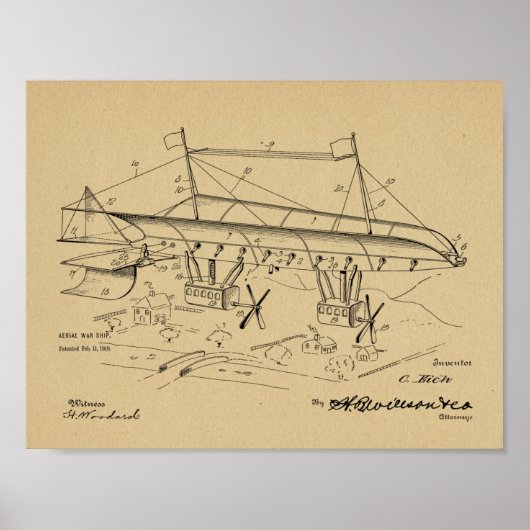 Kunsttekening van 1919 van het oorlogsvliegtuig Pa Poster (Voorkant)