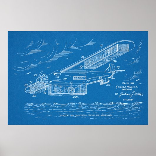 Kunsttekening van 1930-veiligheidspluimervliegtuig poster (Voorkant)