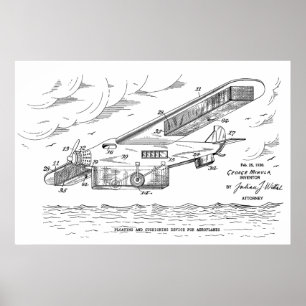 Kunsttekening van 1930-veiligheidspluimervliegtuig poster