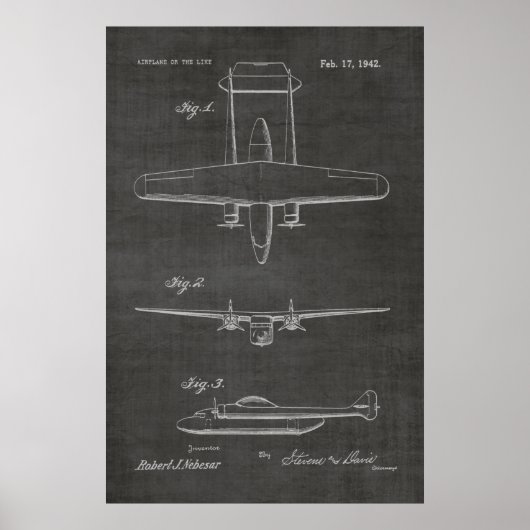 Kunsttekening van 1942 Twin Airplane Patent Print (Voorkant)
