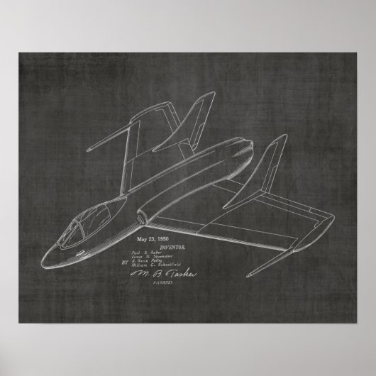 Kunsttekening van 1950 Jet Airplane Patent Print (Voorkant)