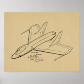 Kunsttekening van 1950 Jet Airplane Patent Print (Voorkant)