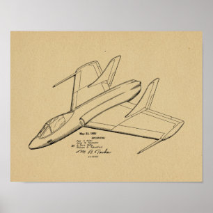 Kunsttekening van 1950 Jet Airplane Patent Print