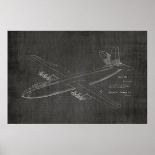 Kunsttekening van 1950 Jet Airplane Patent Print
