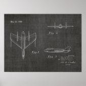 Kunsttekening van 1950 Jet Airplane Patent Print (Voorkant)