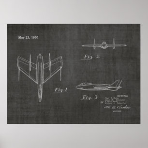 Kunsttekening van 1950 Jet Airplane Patent Print