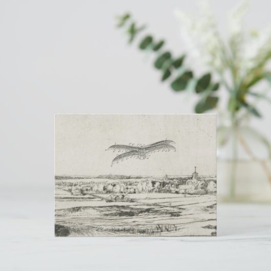 Kunsttekening van de vliegmachine briefkaart (Staand voorkant)