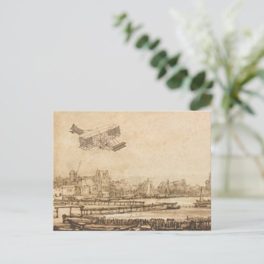 Kunsttekening van de vliegmachine briefkaart (Staand voorkant)